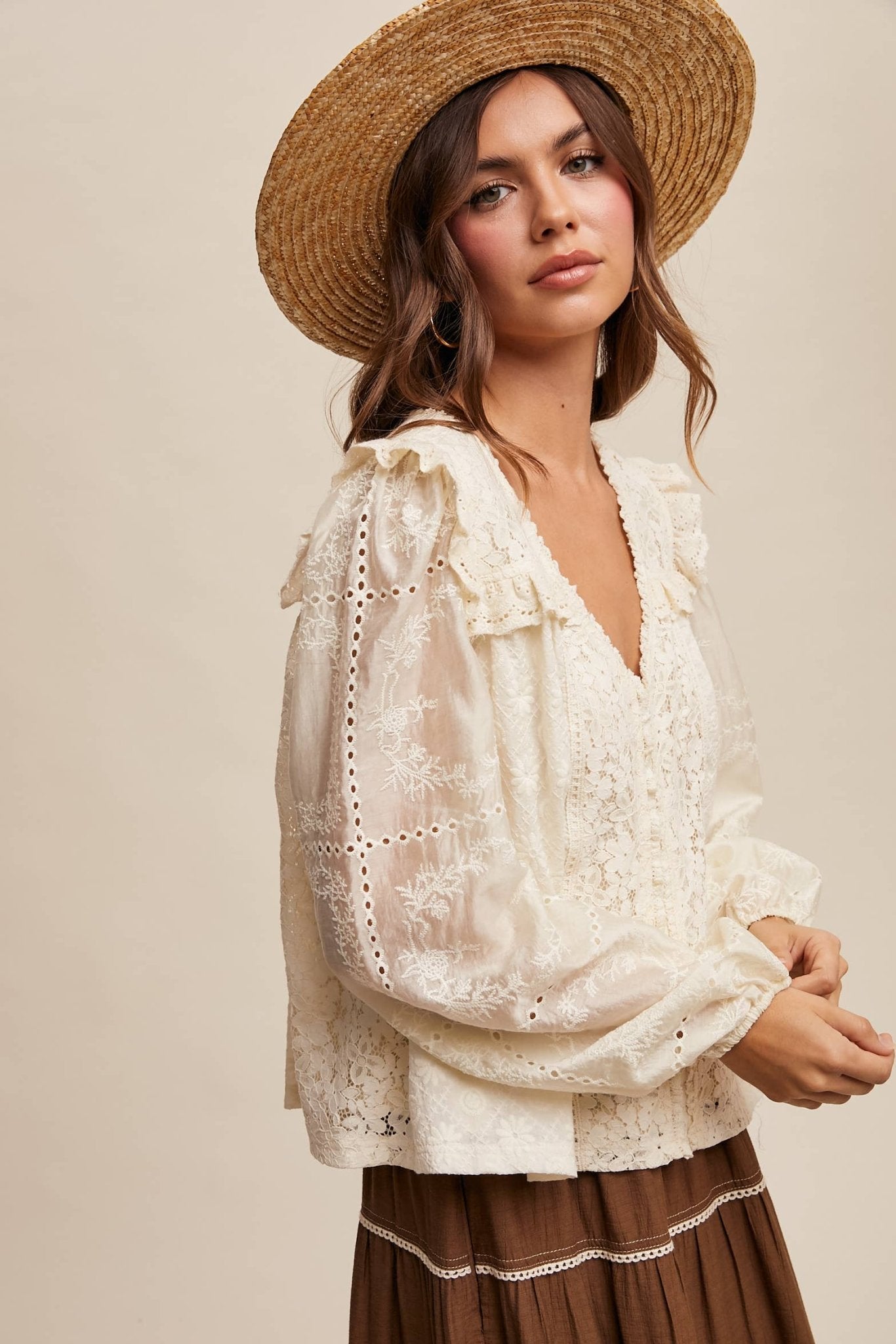 Delicate Cream Embroidered Lace Blouse - Purpose + Passion Boutique
