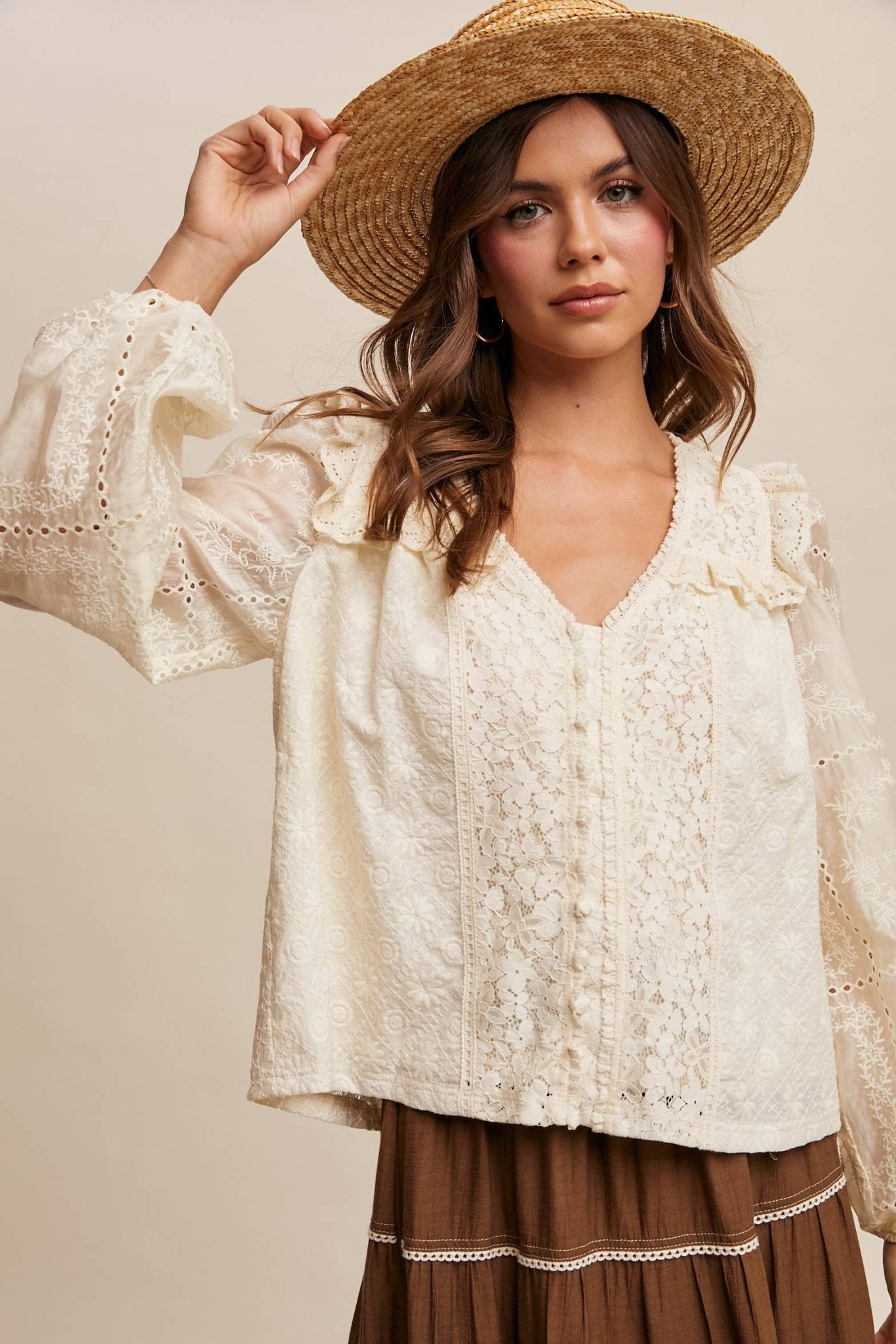 Delicate Cream Embroidered Lace Blouse - Purpose + Passion Boutique