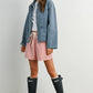 Denim Button - Down Jacket with Shirt Collar and Pockets - Purpose + Passion Boutique