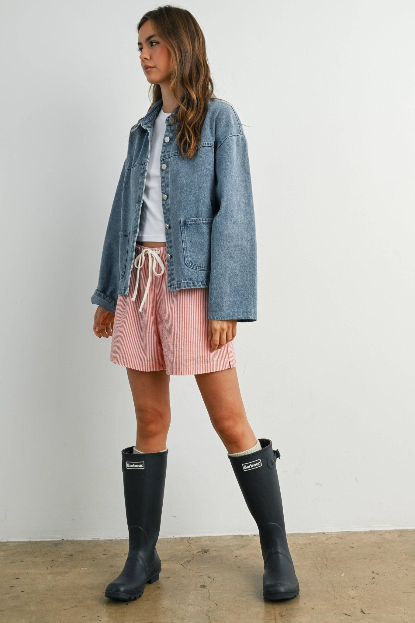 Denim Button - Down Jacket with Shirt Collar and Pockets - Purpose + Passion Boutique