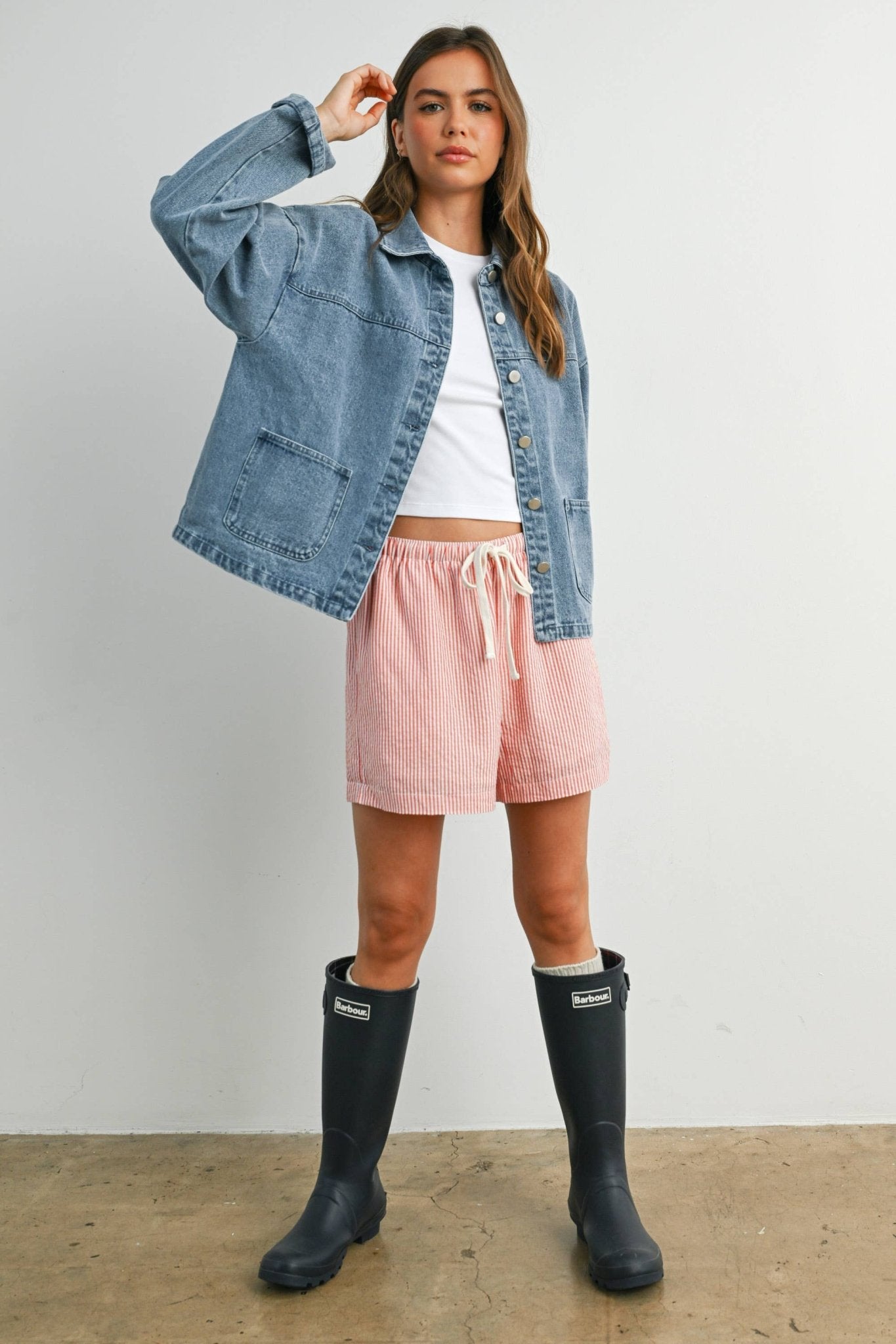 Denim Button - Down Jacket with Shirt Collar and Pockets - Purpose + Passion Boutique