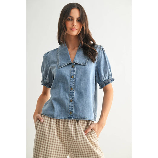 Denim Button - Up Blouse - Purpose + Passion Boutique