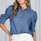 Denim Collared Puff Sleeve - Purpose + Passion Boutique