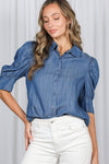 Denim Collared Puff Sleeve - Purpose + Passion Boutique