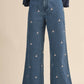 Denim Embroidered Floral Raw Hem Pants - Purpose + Passion Boutique
