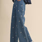 Denim Embroidered Floral Raw Hem Pants - Purpose + Passion Boutique