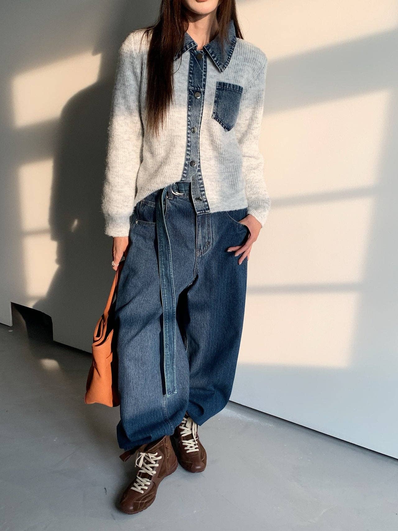 Denim + Ivory Layered Pocket Knit Jacket - Purpose + Passion Boutique