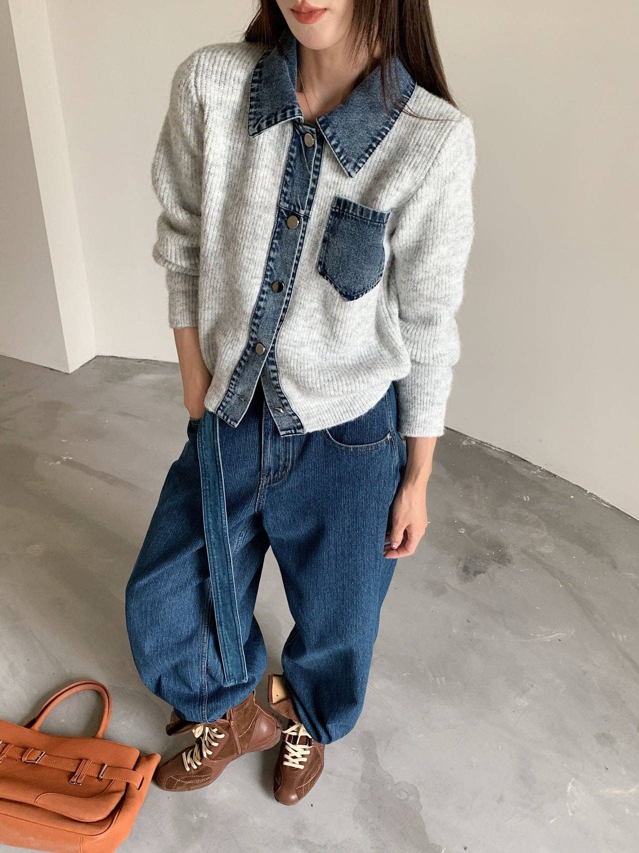 Denim + Ivory Layered Pocket Knit Jacket - Purpose + Passion Boutique