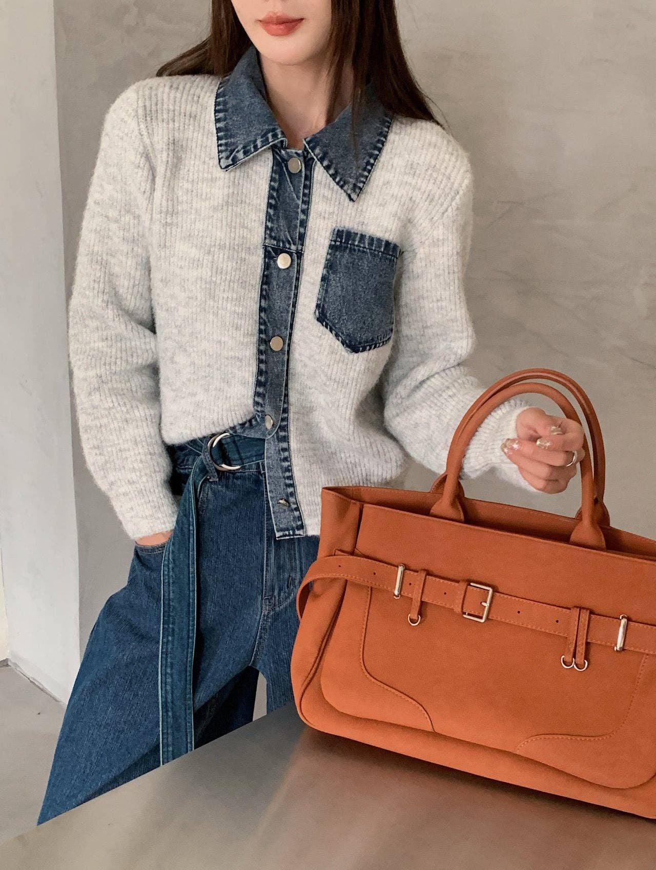 Denim + Ivory Layered Pocket Knit Jacket - Purpose + Passion Boutique