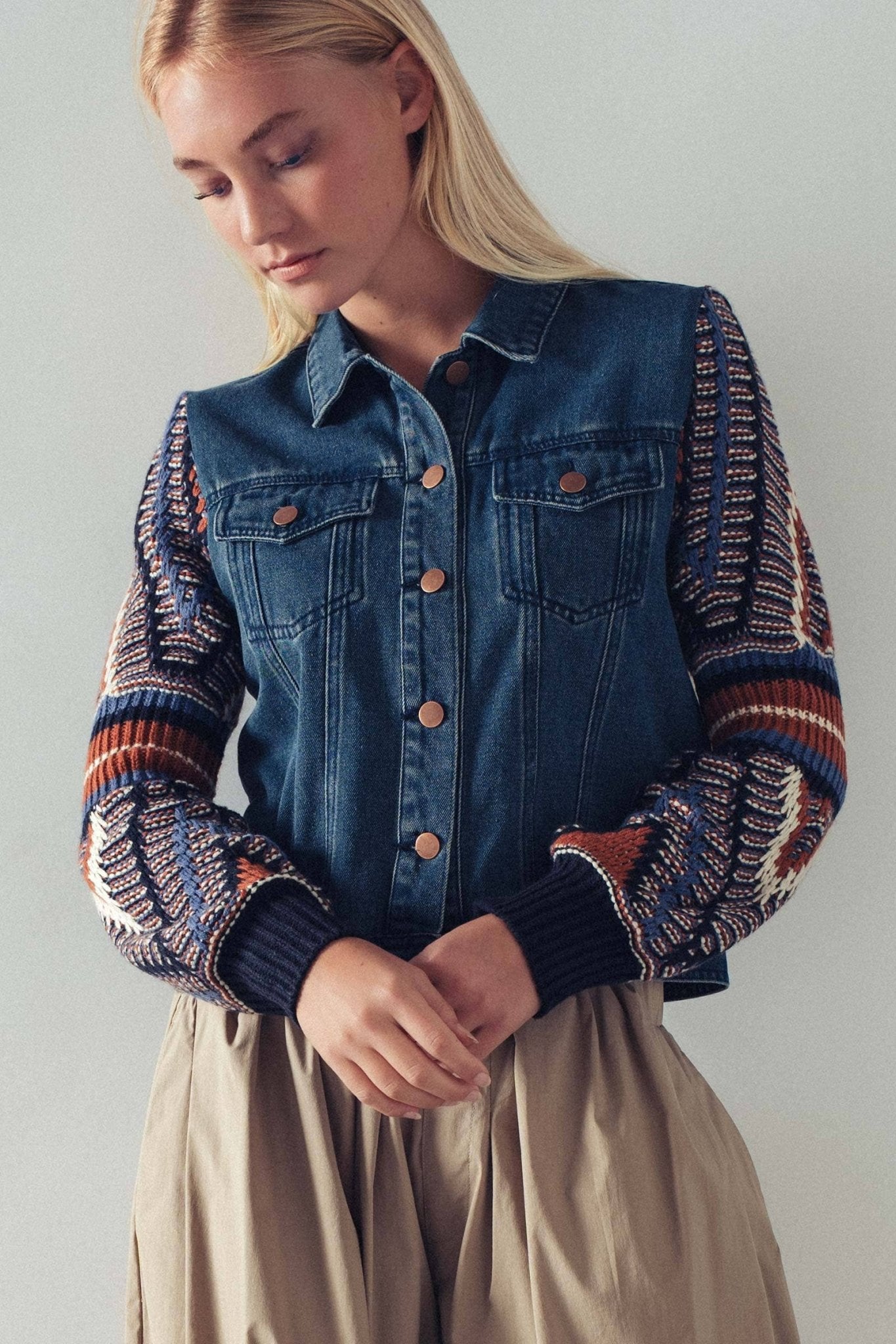 Denim Knit Sleeves Jacket - Purpose + Passion Boutique