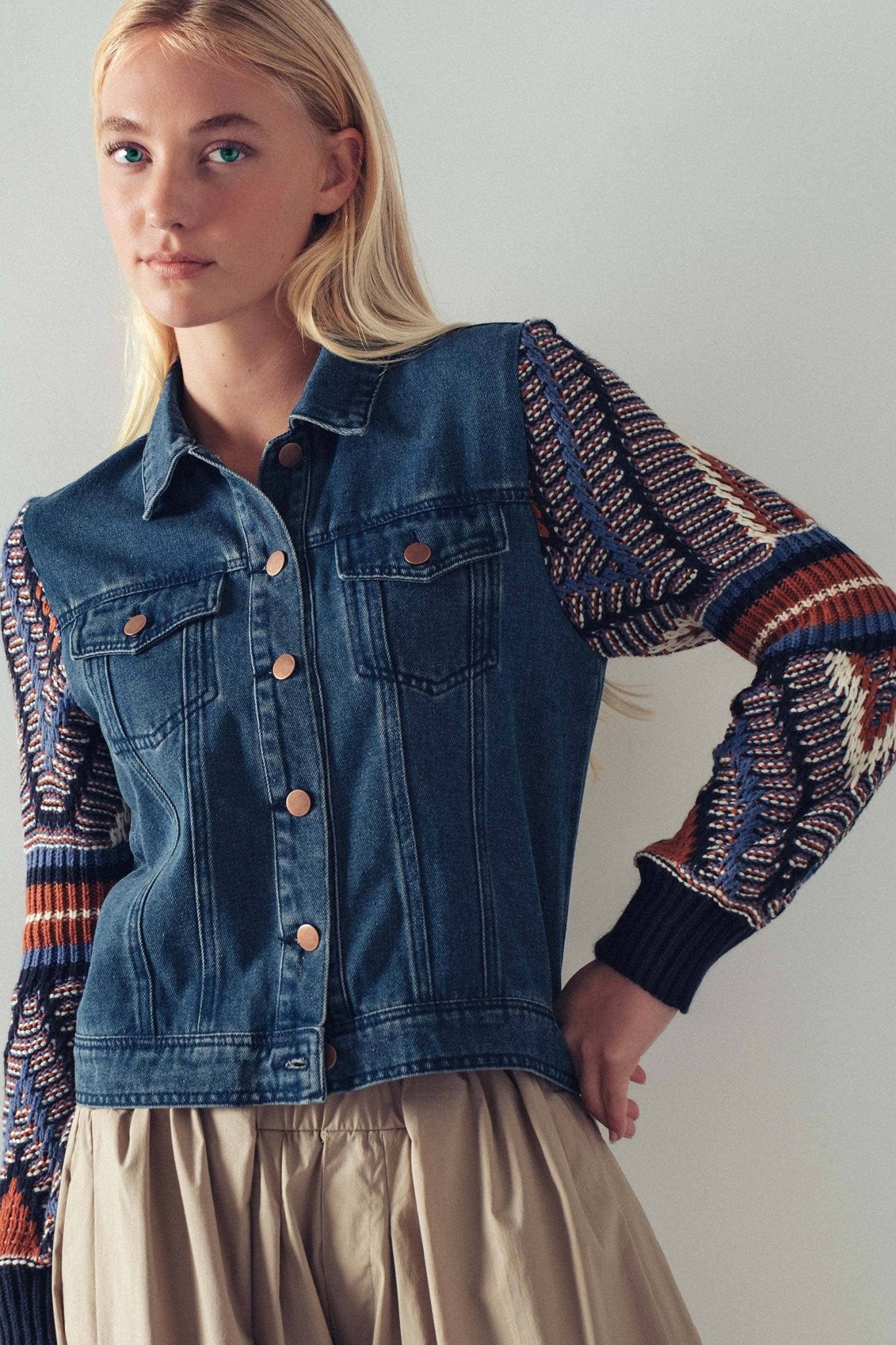 Denim Knit Sleeves Jacket - Purpose + Passion Boutique