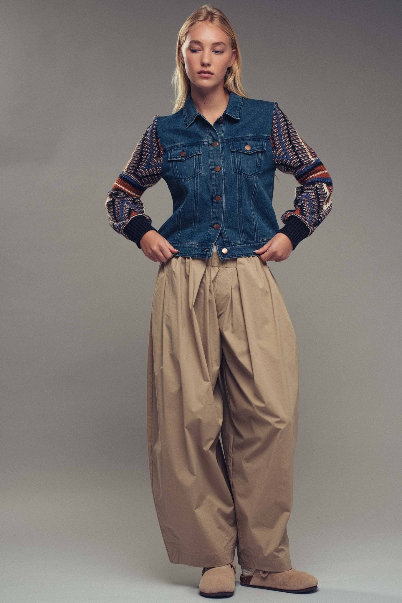 Denim Knit Sleeves Jacket - Purpose + Passion Boutique