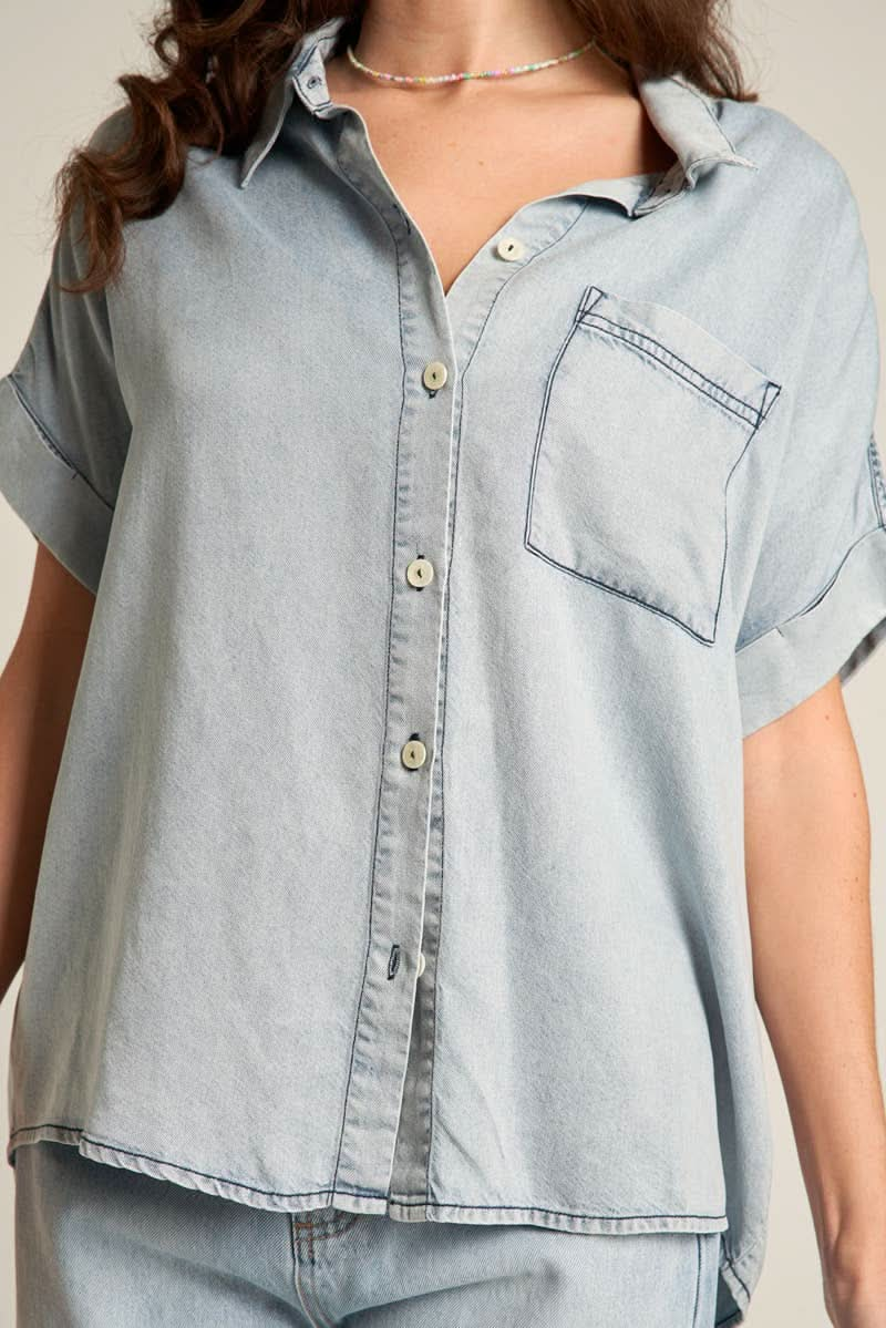 Denim Short Sleeve Denim Button Down Shirt - Purpose + Passion Boutique