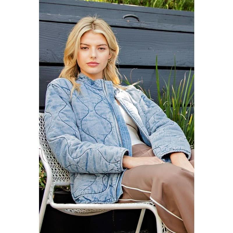 Denim Washed Quilted Jacket - Purpose + Passion Boutique