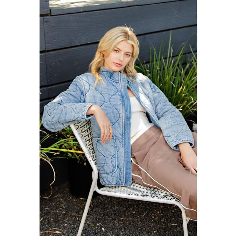 Denim Washed Quilted Jacket - Purpose + Passion Boutique