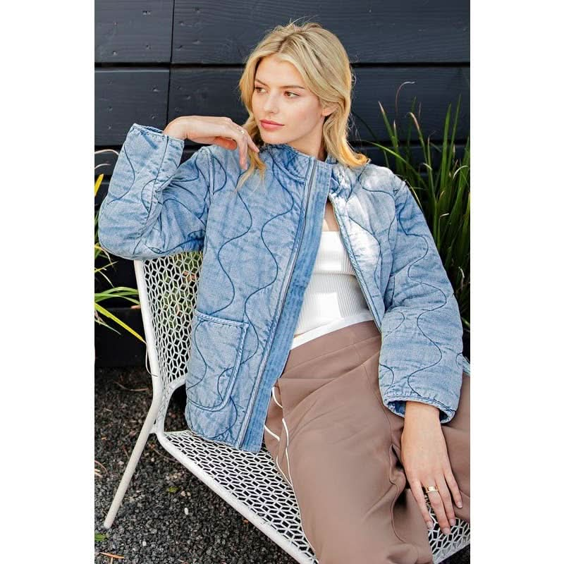 Denim Washed Quilted Jacket - Purpose + Passion Boutique