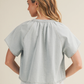 Gathered Collar V-Notch Denim Blouse