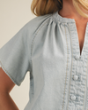 Gathered Collar V-Notch Denim Blouse