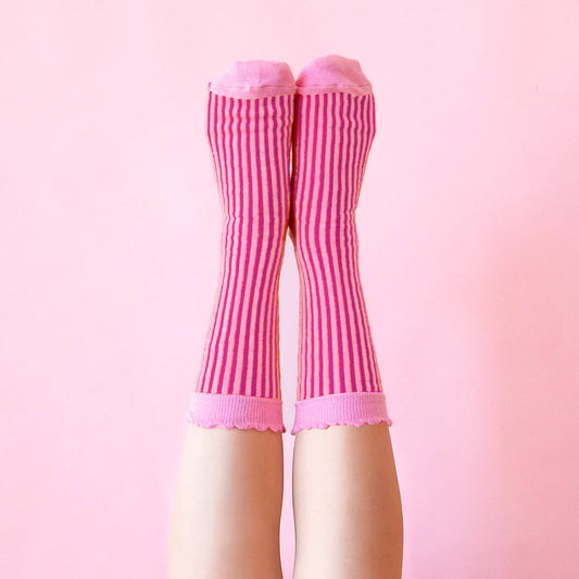Stripe Pink Crew Socks