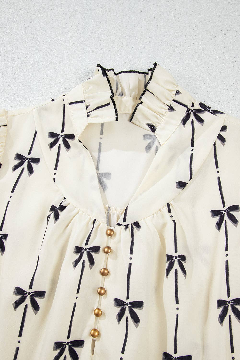 Beige Bowknot Bubble Sleeve V-Neck Mini Dress