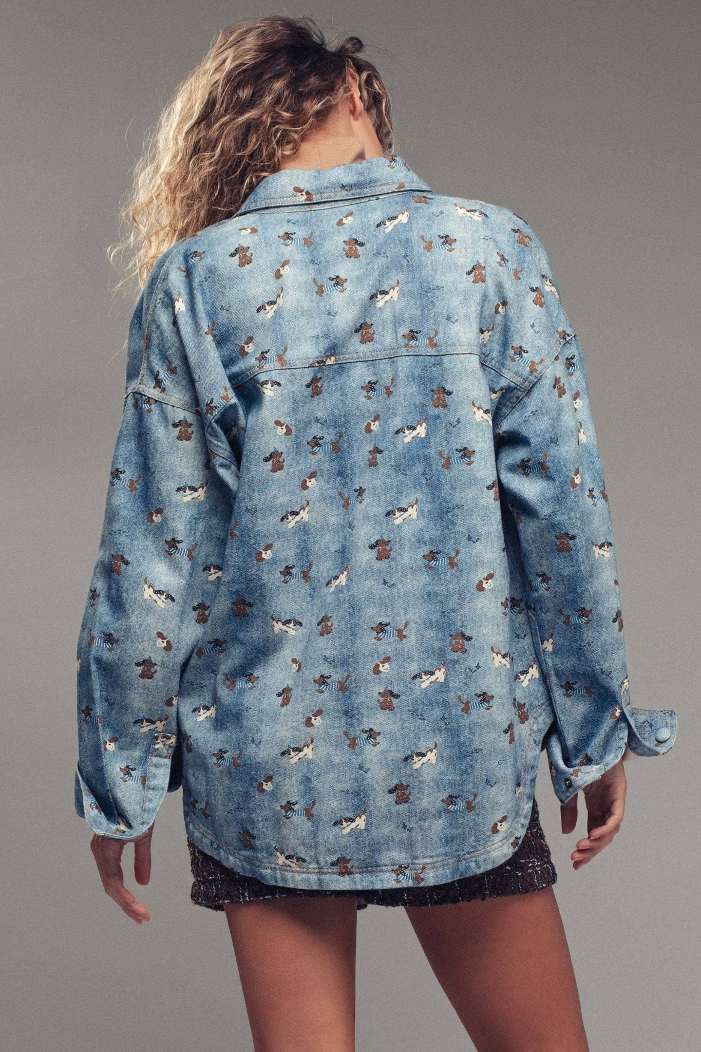 Dog Print Oversized Denim Shirt - Purpose + Passion Boutique