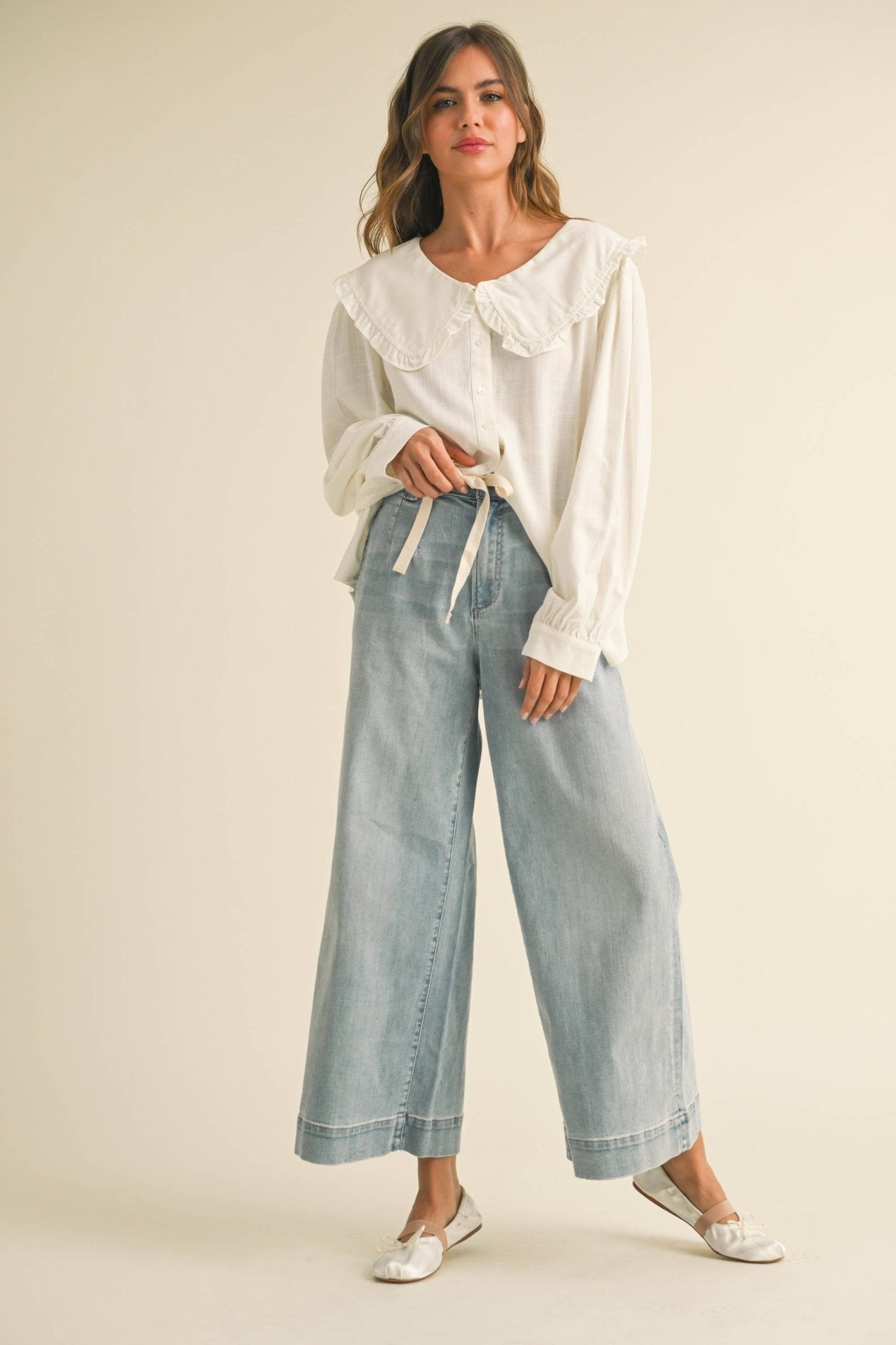 Drawstring Washed Denim Pant - Purpose + Passion Boutique