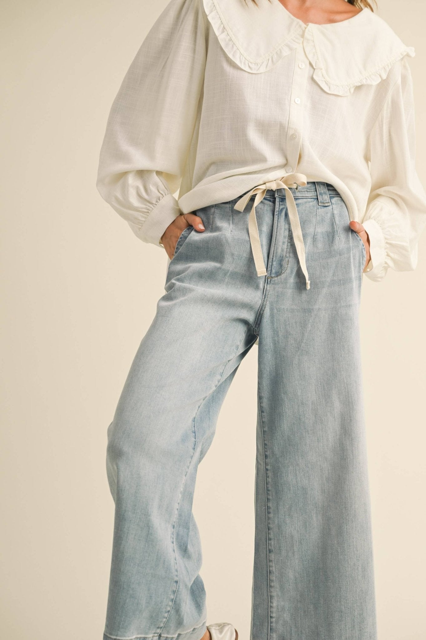 Drawstring Washed Denim Pant - Purpose + Passion Boutique