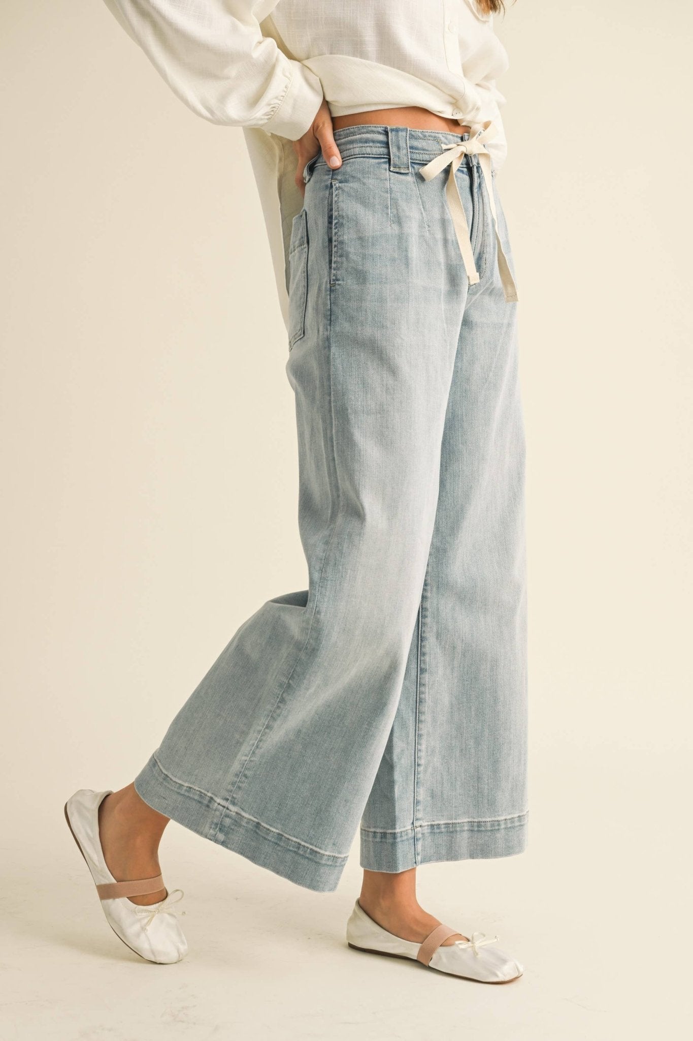 Drawstring Washed Denim Pant - Purpose + Passion Boutique