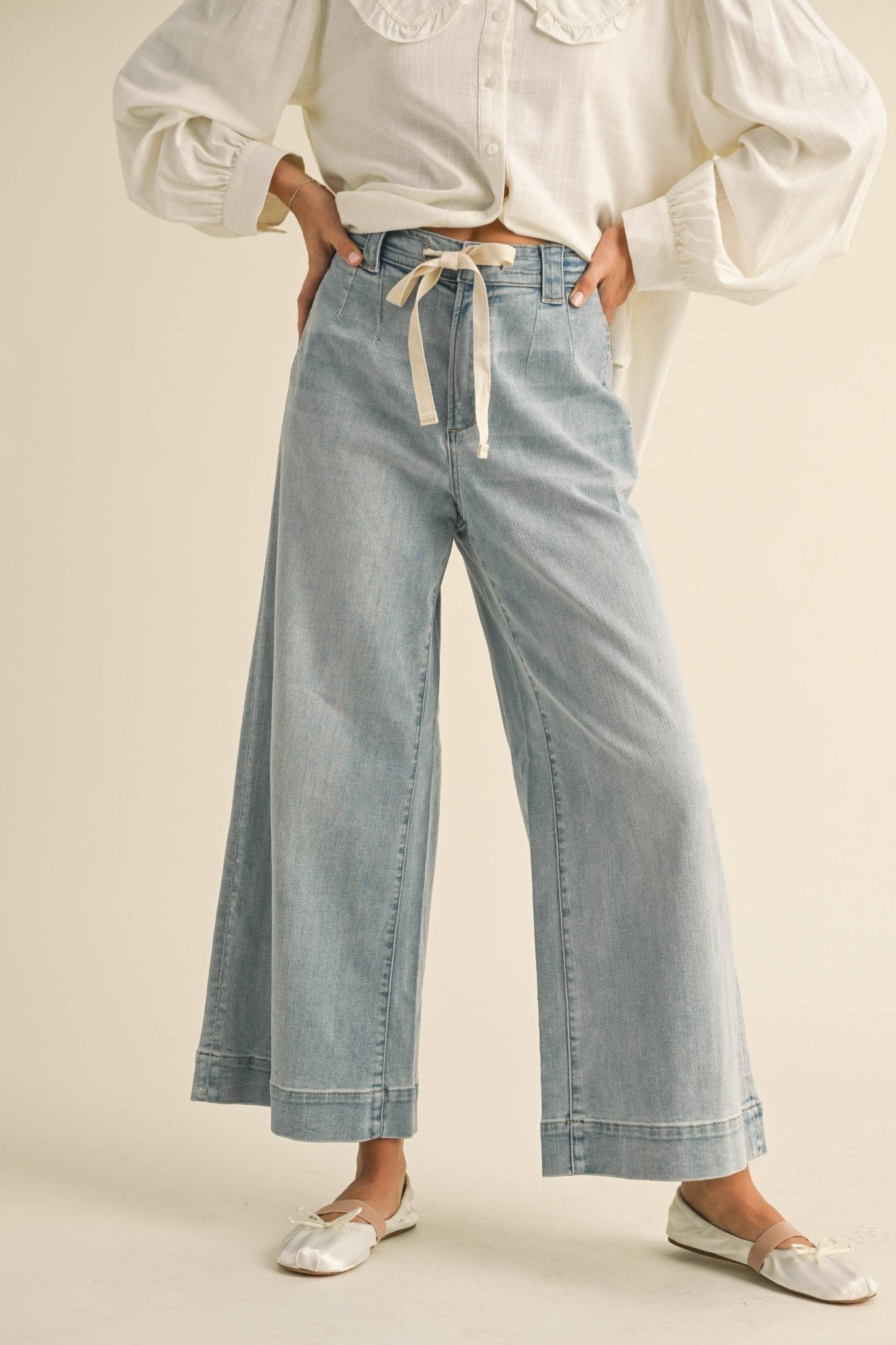 Drawstring Washed Denim Pant - Purpose + Passion Boutique