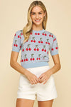 Dusty Blue Cherry Crop Sweater - Purpose + Passion Boutique