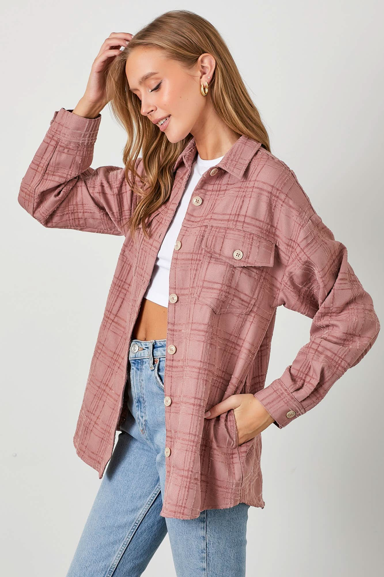 Dusty Mauve Texture Woven Shacket - Purpose + Passion Boutique