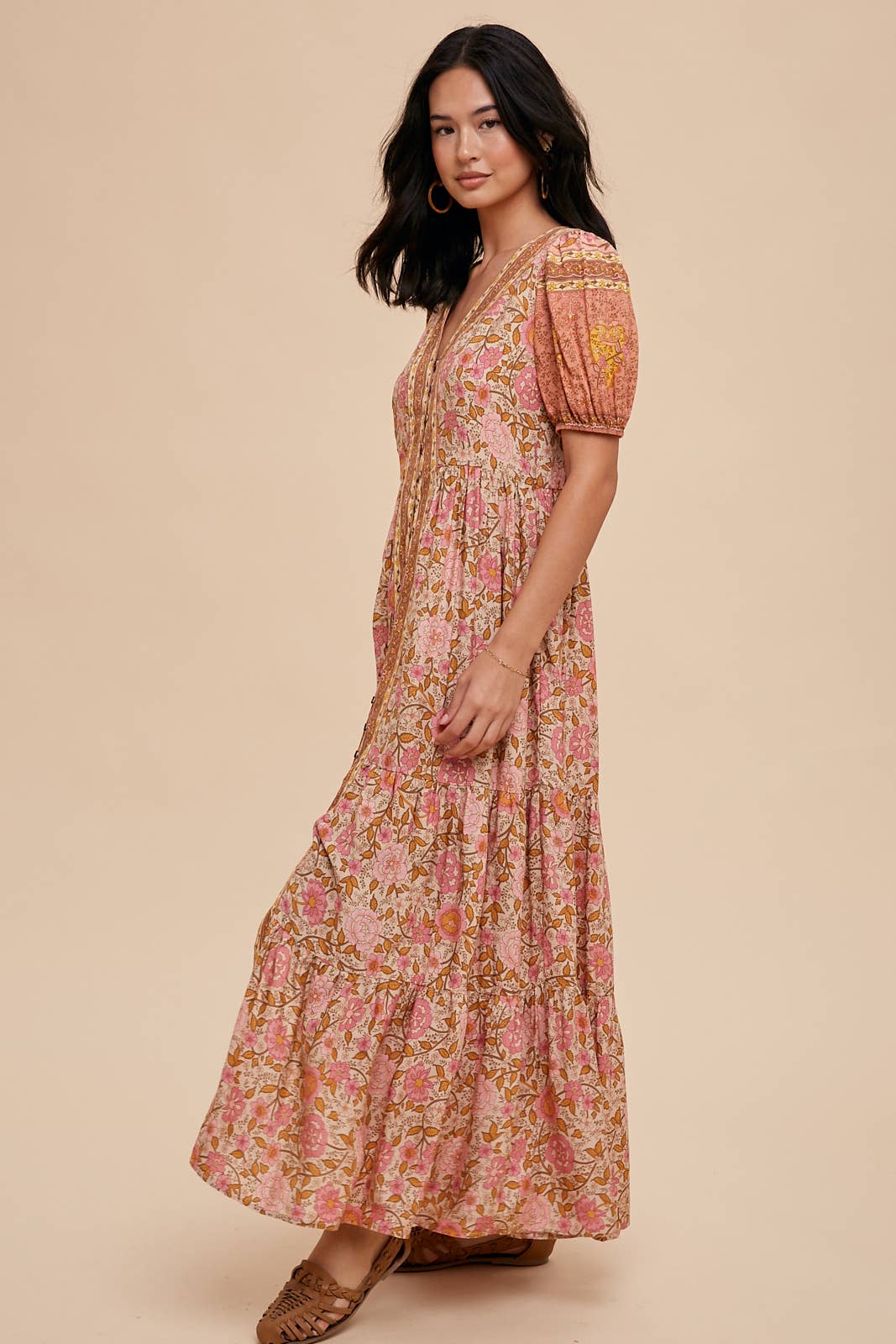 Dusty Rose Border Print Button Down Maxi Dress - Purpose + Passion Boutique