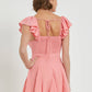Coral Pink Ruffle Shoulder Flare Dress
