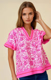 Vibrant Pink Floral Ruffle Tiered Top