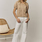 Embroidered Tan Short Sleeve Cardigan