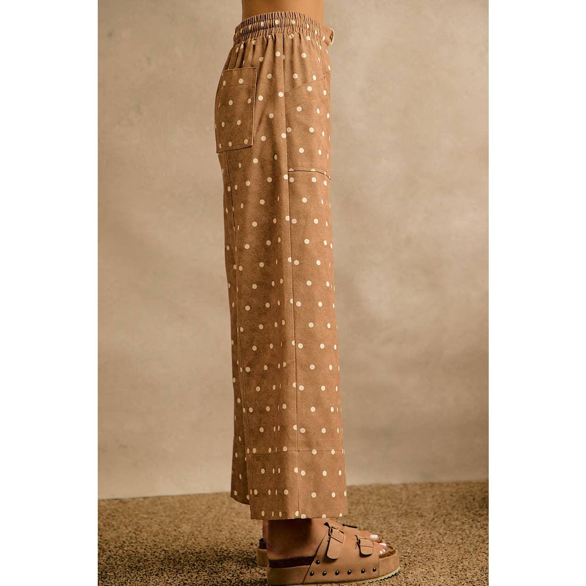 Camel/Ivory Polka Dot Wide Leg Pants