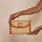 Brown Rattan Clutch with Leather Trim & Crossbody