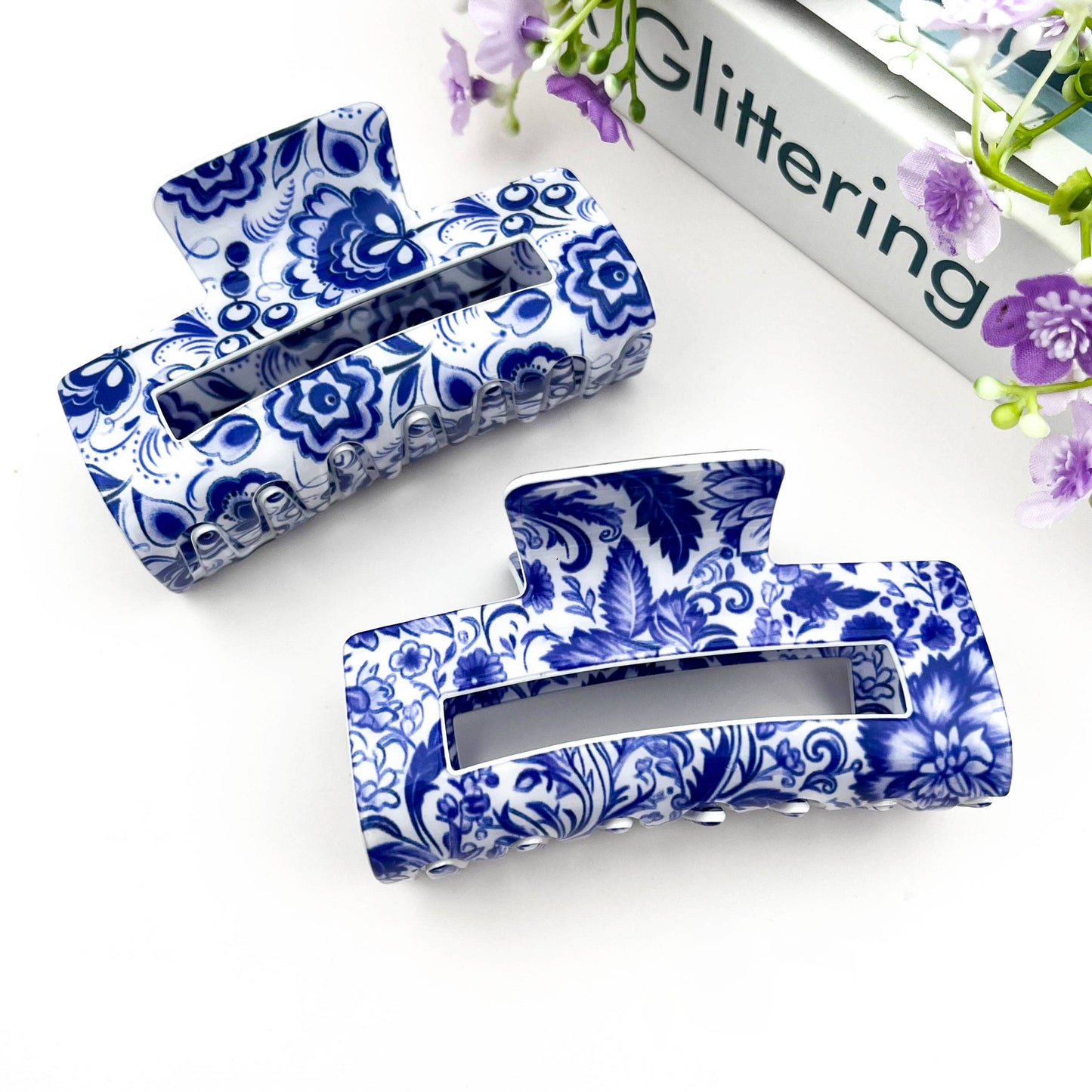 Navy/White Porcelain Hair Claw Clip