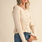 Egg Shell Ruffle Hem Ribbed Knit Cardigan