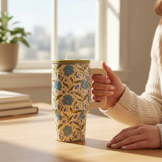 Poppin' Petals Aqua 20 oz Lifestyle Flip Straw Tumbler
