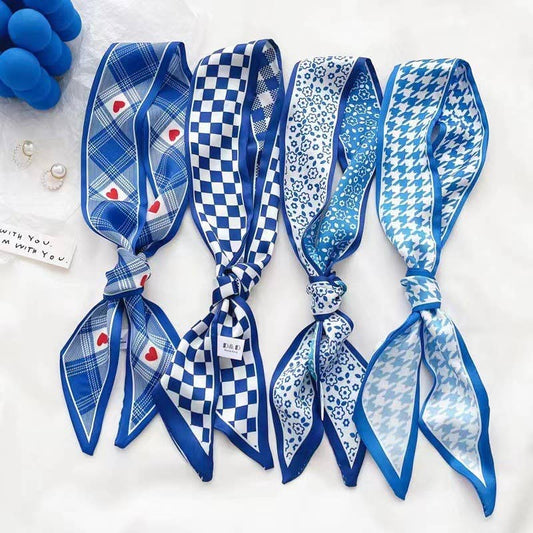 Blue Pattern Skinny Scarf
