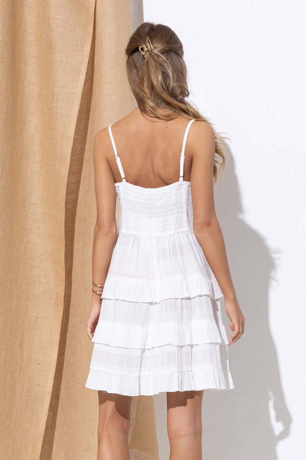 White Jacquard Solid Cami Mini Dress