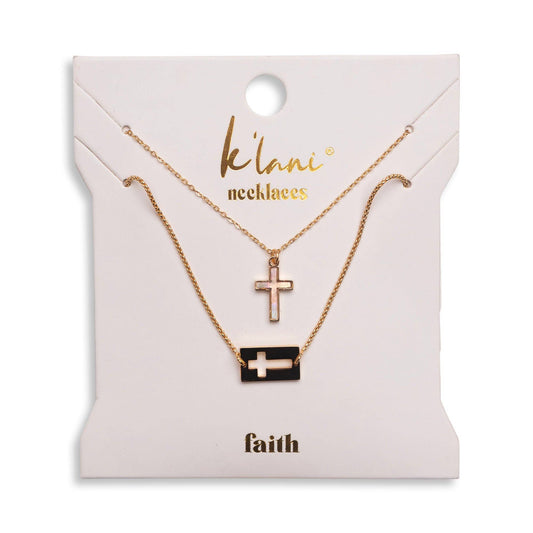 "Faith" Necklace Set Gold Mother of Pearl