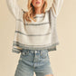 White + Gray Mona Knit Stripe Pullover Sweater