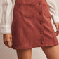 Burgundy Stretch Suede Button Front Mini Skirt