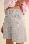 Light Denim Floral Bermuda Shorts