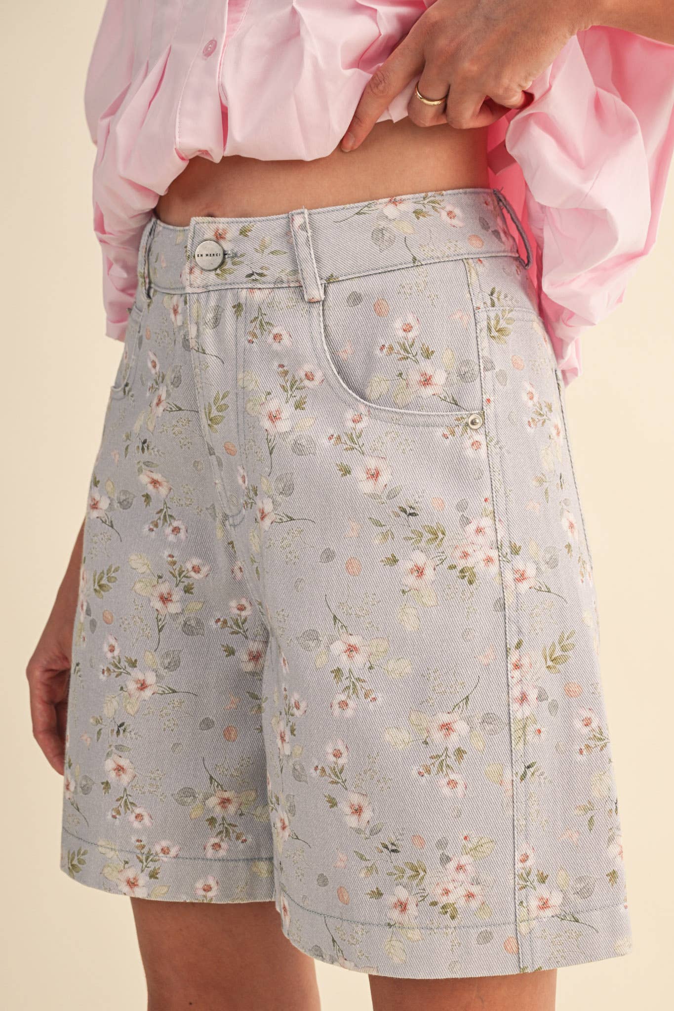 Light Denim Floral Bermuda Shorts