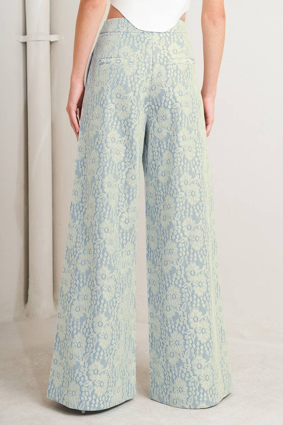 Cream & Ligh Blue Bonded Lace Pant