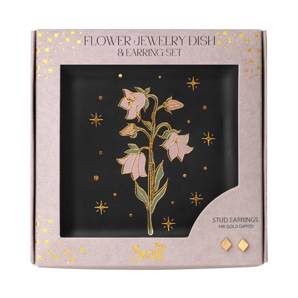 Flower/Black Jewelry Dish & Stud Earring Set