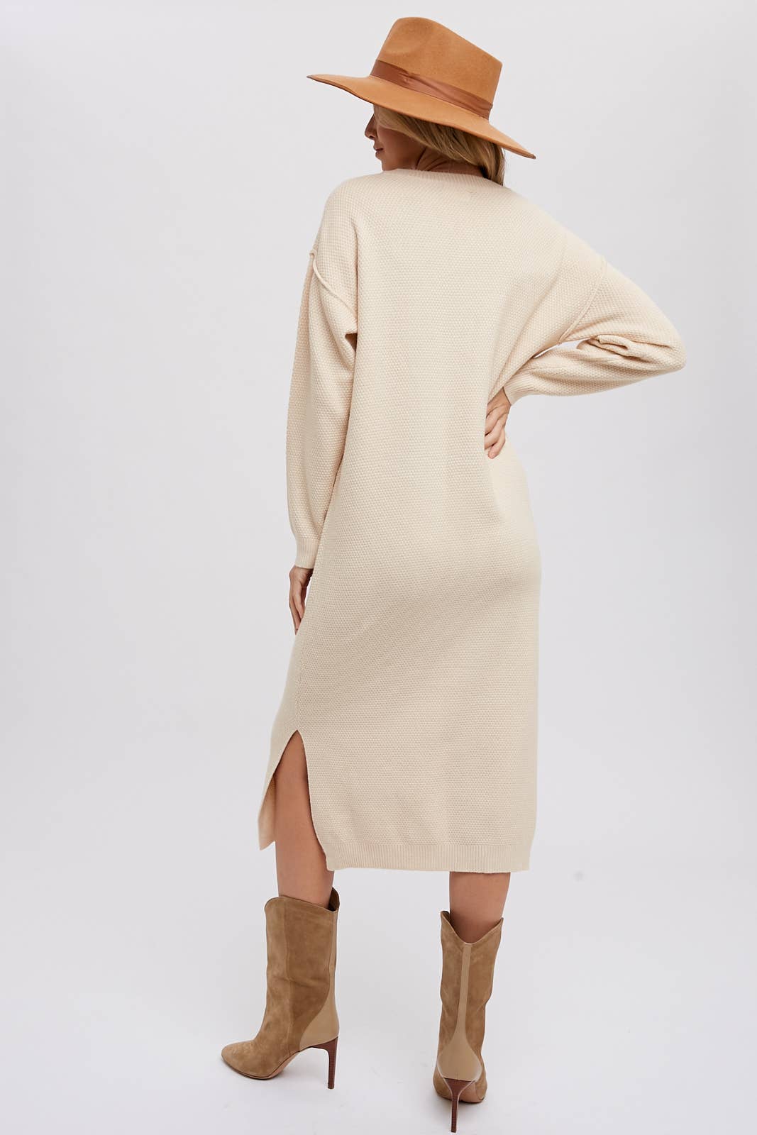 Cream Button Front Midi Sweater Dress
